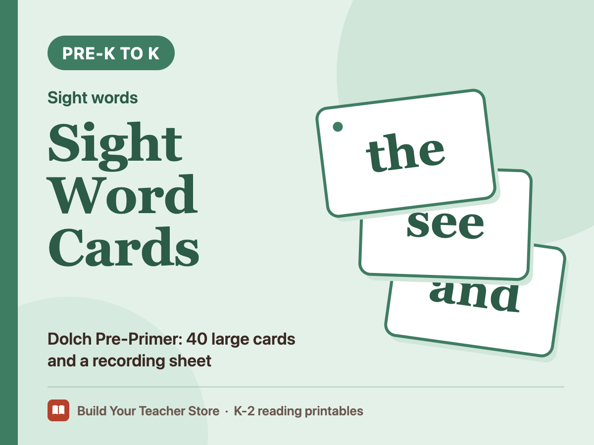 Dolch Pre-Primer Sight Word Cards